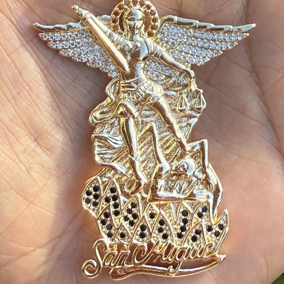 San Miguel St Michael Archangel Bling Crystal Pendant Rope Torch Chain Necklace - Picture 2 of 7